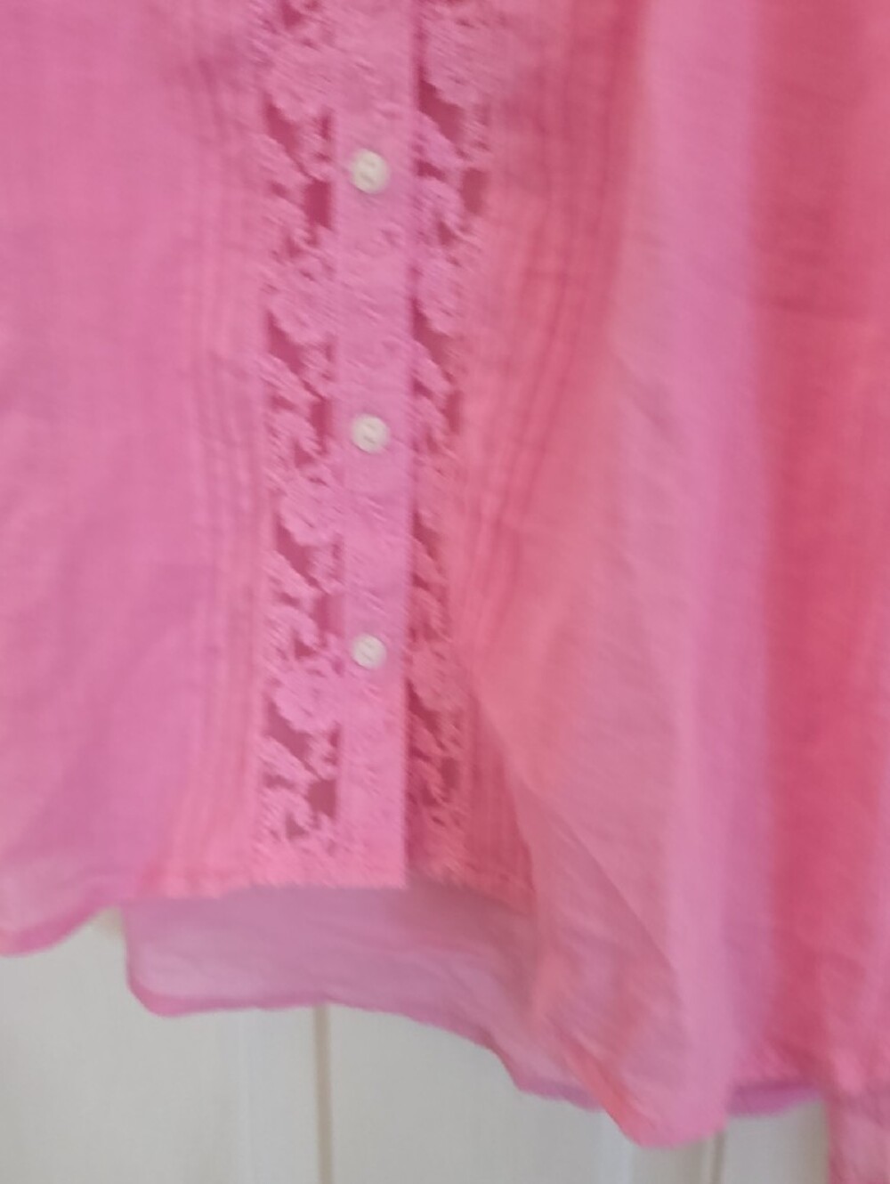 Free People Pink Lace-Trim Button Front Blouse - Picture 5 of 8